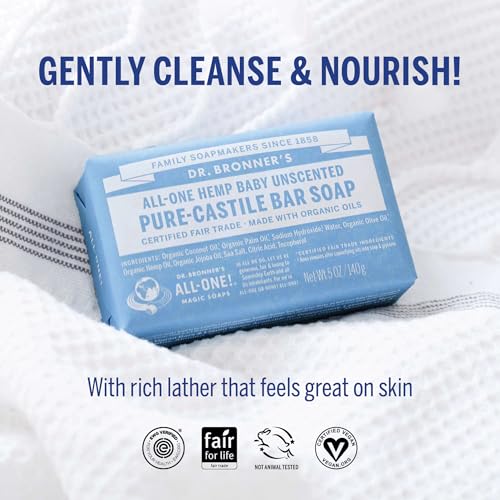 Dr. Bronner's Pure-Castile Baby Unscented Magic Bar Soaps - Made with Regenerative Organic Certified Oils - For Face, Hand, Hair Gentle on Sensitive Skin - Soap Bars for Men & Women - 2 Pack, 5 oz - Image 4