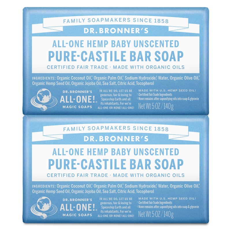 Dr. Bronner's Pure-Castile Baby Unscented Magic Bar Soaps - Made with Regenerative Organic Certified Oils - For Face, Hand, Hair Gentle on Sensitive Skin - Soap Bars for Men & Women - 2 Pack, 5 oz - Image 3