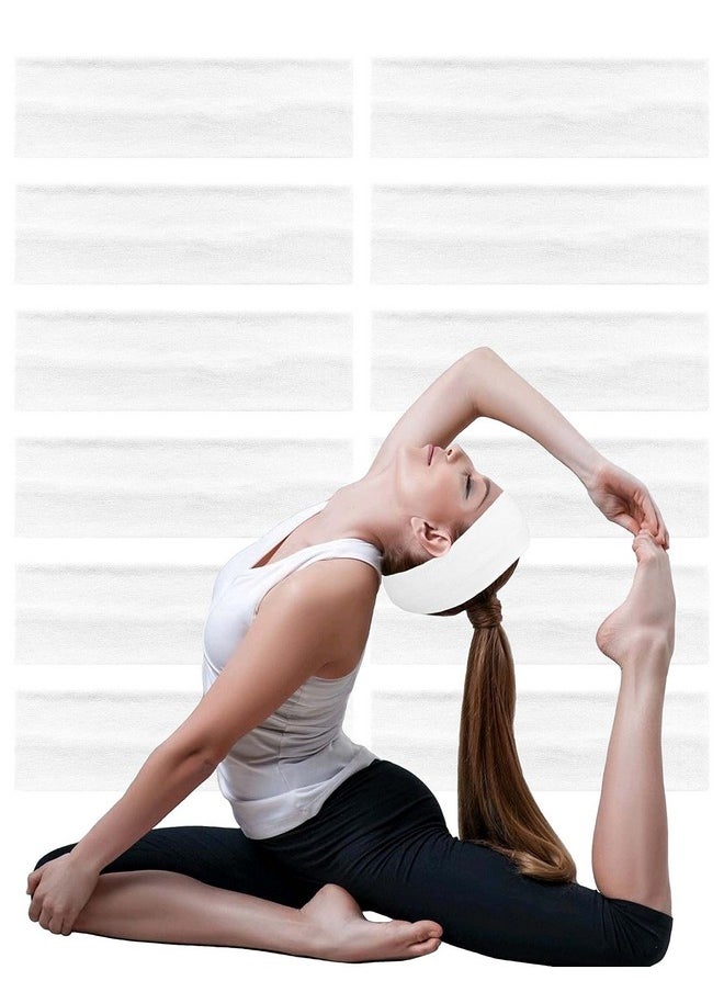 PorsMing - Headbands Plus Large Oversized Exercise Bands Sweat Bands Hair Bands Elastic Stretch Head Wraps For Women Men Girls Yoga Workout Gym Sports Fitness Non Slip All White Pack Of 12 - Image 1