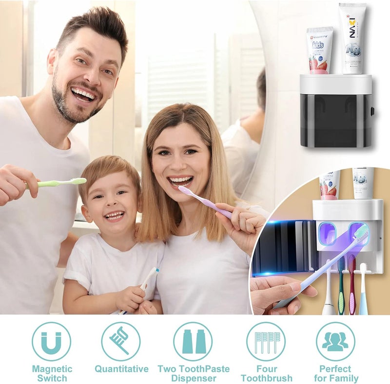 GFWARE Toothbrush Holder Toothpaste Dispenser Wall Mounted with Cover, 4 Slots Tooth Brush Storage Organizer with Automatic Kids Toothpaste Squeezers for Shower Bathroom Black - Image 5