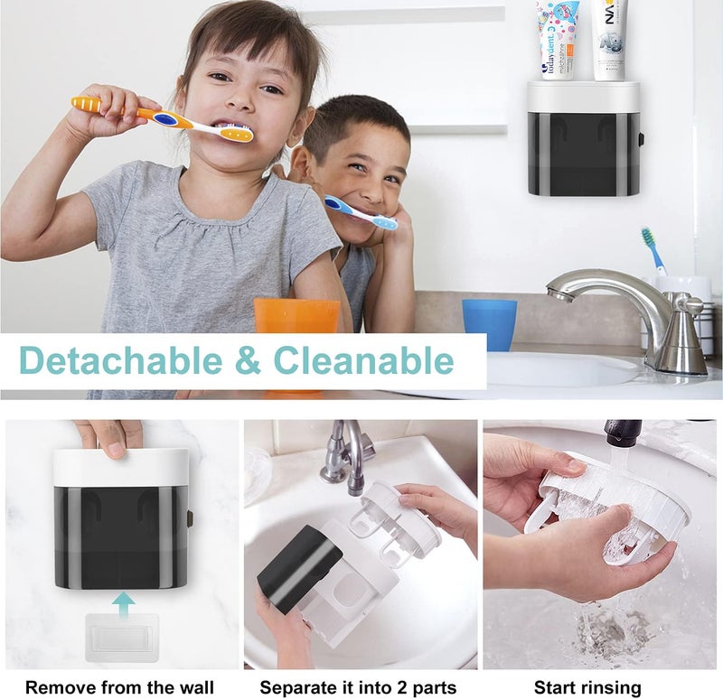 GFWARE Toothbrush Holder Toothpaste Dispenser Wall Mounted with Cover, 4 Slots Tooth Brush Storage Organizer with Automatic Kids Toothpaste Squeezers for Shower Bathroom Black - Image 4