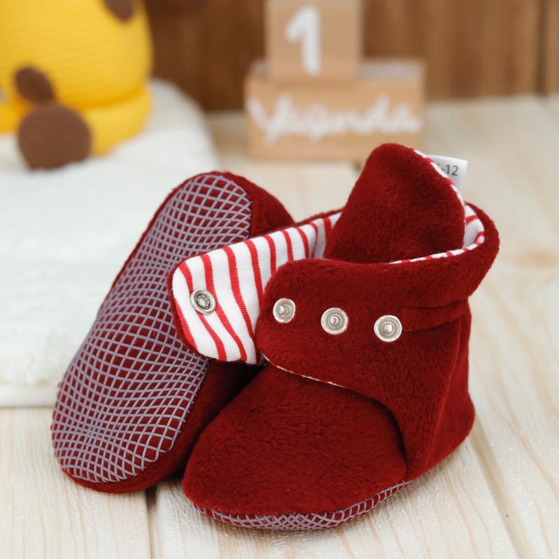 Ella Bonna Polar Baby Slippers, Non-Slip Sole, Organic Cotton Lined, First Step Home Slippers, Claret Red  - Image 3