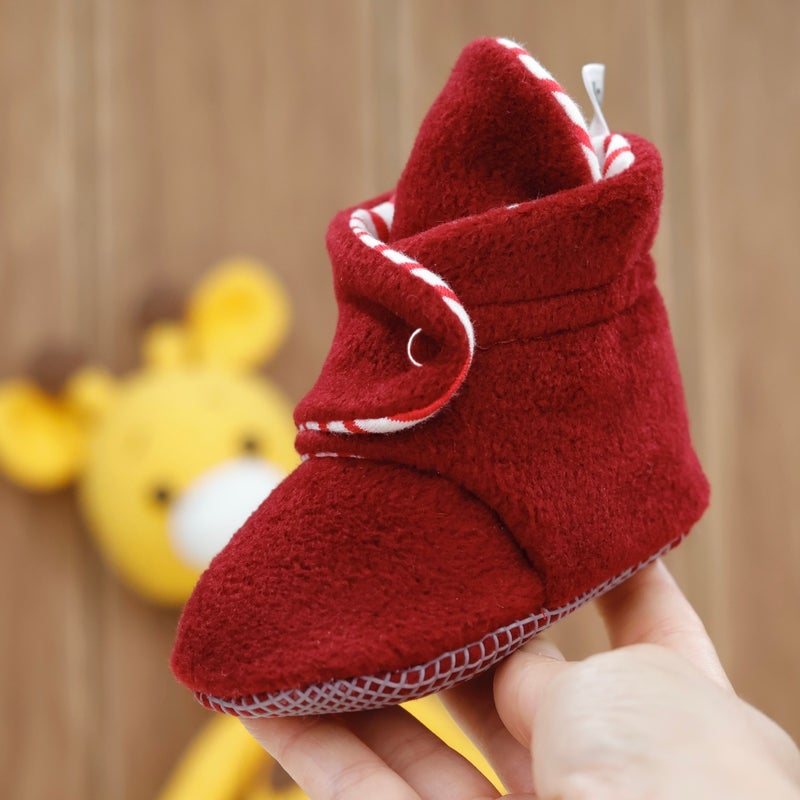 Ella Bonna Polar Baby Slippers, Non-Slip Sole, Organic Cotton Lined, First Step Home Slippers, Claret Red  - Image 5