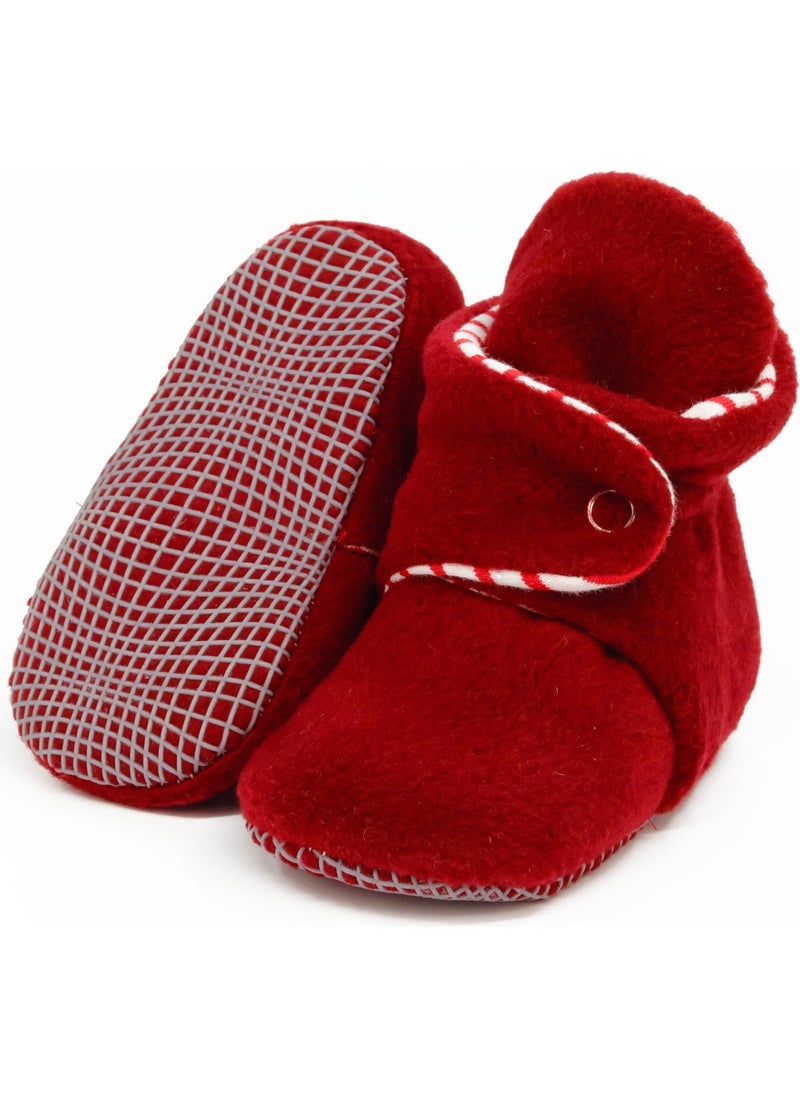 Ella Bonna Polar Baby Slippers, Non-Slip Sole, Organic Cotton Lined, First Step Home Slippers, Claret Red  - Image 2