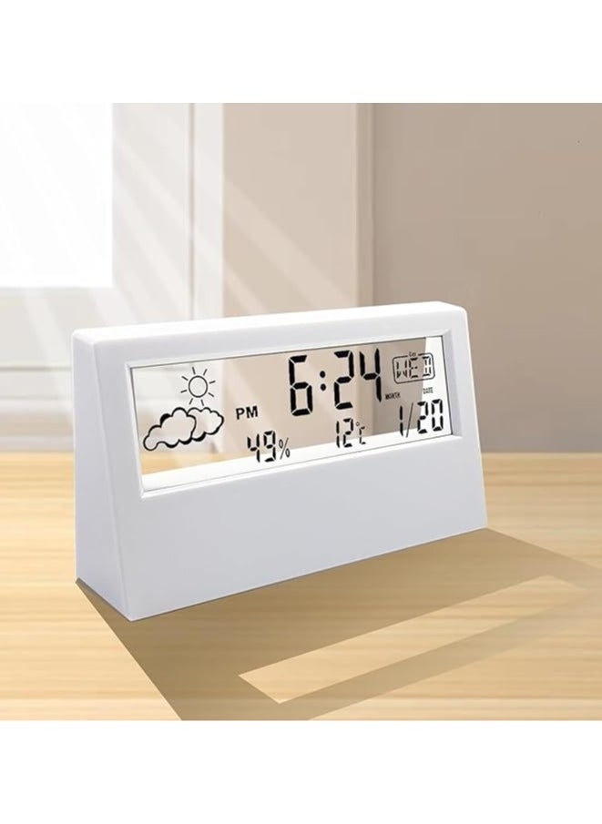 Hihonor Desk Clock, Digital Alarm Clock with Transparent Modern Design, Temperature, Humidity, Snooze, Aesthetic Home Decor, Office Decor, Battery Operated Table Clock for Bedroom, Office Shelf Etc  - Image 1