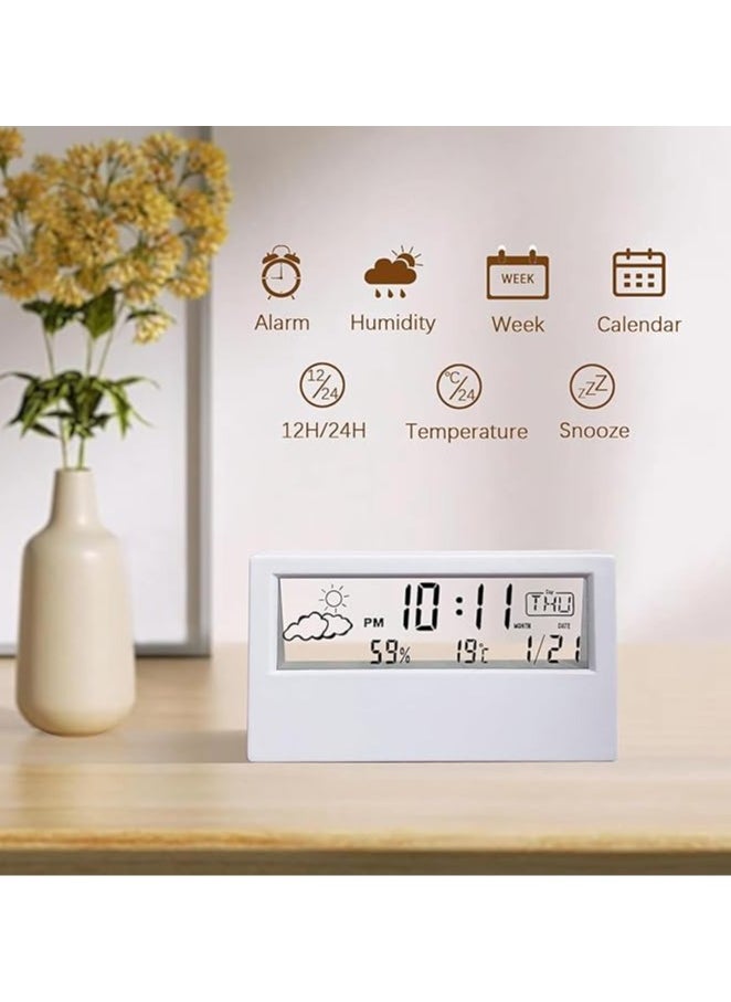 Hihonor Desk Clock, Digital Alarm Clock with Transparent Modern Design, Temperature, Humidity, Snooze, Aesthetic Home Decor, Office Decor, Battery Operated Table Clock for Bedroom, Office Shelf Etc  - Image 2