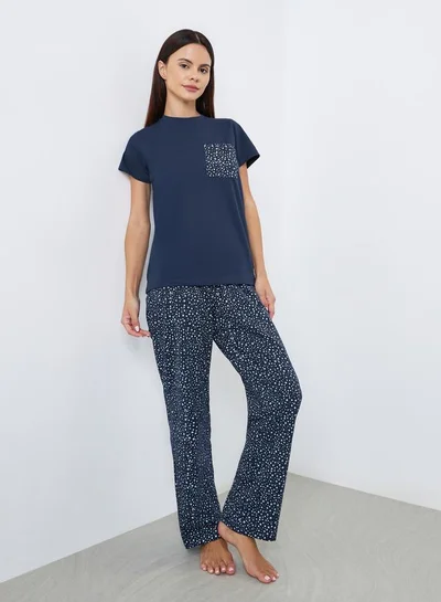 Styli Star Print Pocket T-Shirt and Pyjama Set