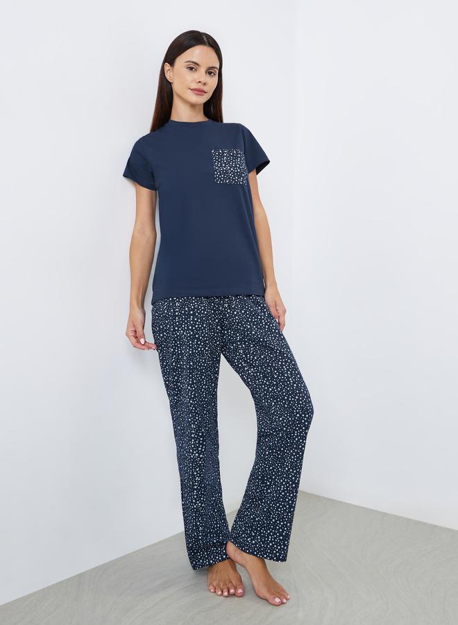 Styli Star Print Pocket T-Shirt and Pyjama Set - Image 1