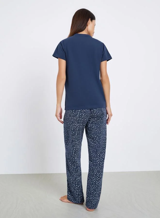 Styli Star Print Pocket T-Shirt and Pyjama Set