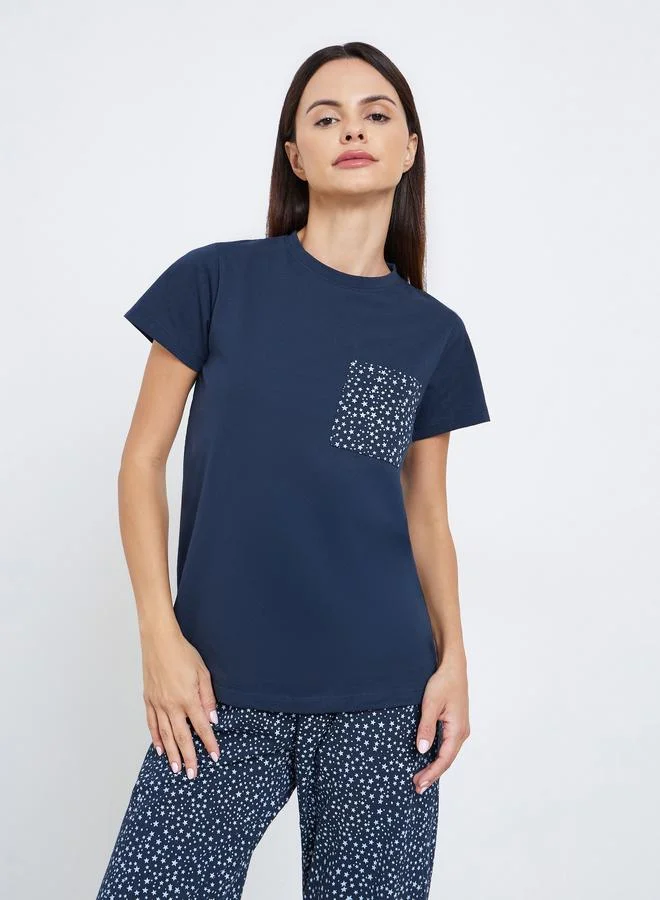 Styli Star Print Pocket T-Shirt and Pyjama Set