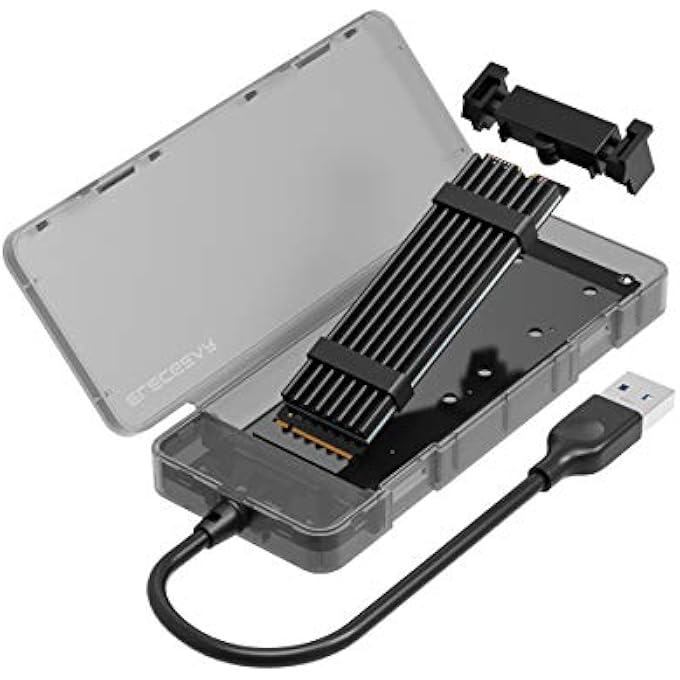 rayihni NVME M.2 SSD USB 3.1 GEN2 DISK ENCLOSURE WITH USB TYPE A PLUG, NV-2575A EXTERNAL M2 ADAPTER, 10GBPS PCIE NVME HDD CARD READER HARD DRIVE EXTENSION CONVERTER CADDY BOX, TOOL-FREE CASE WITH HEATSINK - Image 1