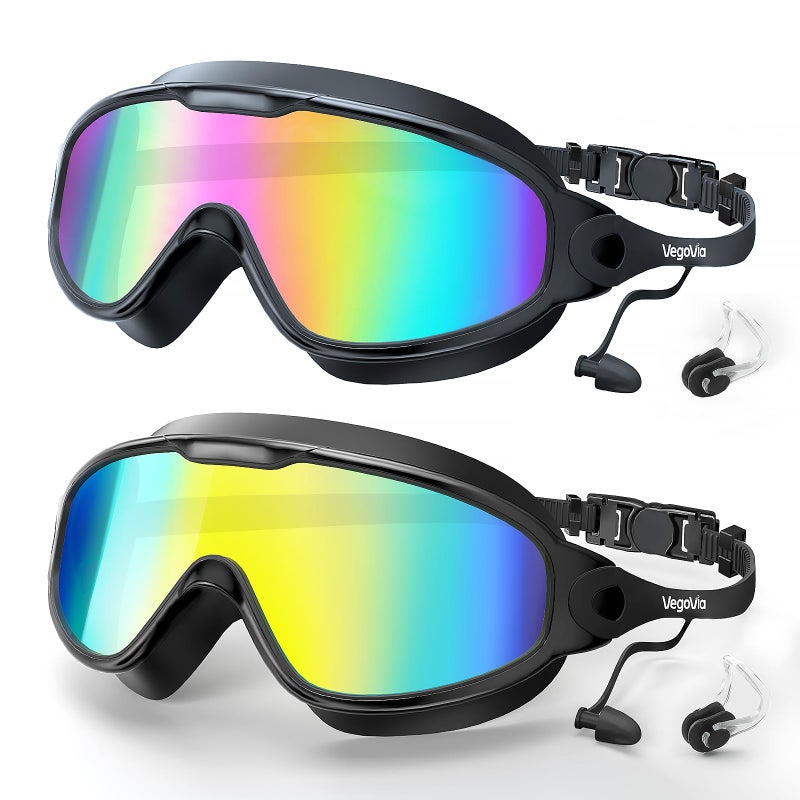 VegoVia Adult Swim Goggles 2 Pack, 180Â° Wide View Anti-Fog Pool Water Goggles Swimming Adult UV Protection No leaking Swim Glasses Waterproof for Men Women Youth Pool Beach Open Water - Image 1