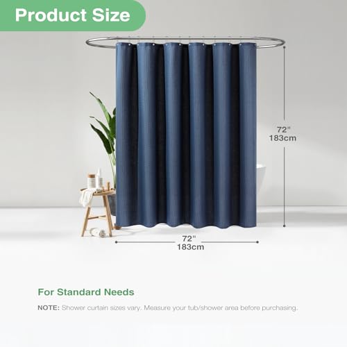 Dynamene Thick Fabric Shower Curtains for Bathroom - Waffle Weave Heavy Duty, 256GSM Hotel Spa Luxury Weighted Polyester Cloth Bath Curtain Set with 12 Plastic Hooks,72x72, Navy Blue - Image 4