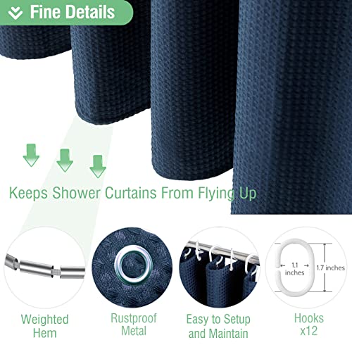 Dynamene Thick Fabric Shower Curtains for Bathroom - Waffle Weave Heavy Duty, 256GSM Hotel Spa Luxury Weighted Polyester Cloth Bath Curtain Set with 12 Plastic Hooks,72x72, Navy Blue - Image 5