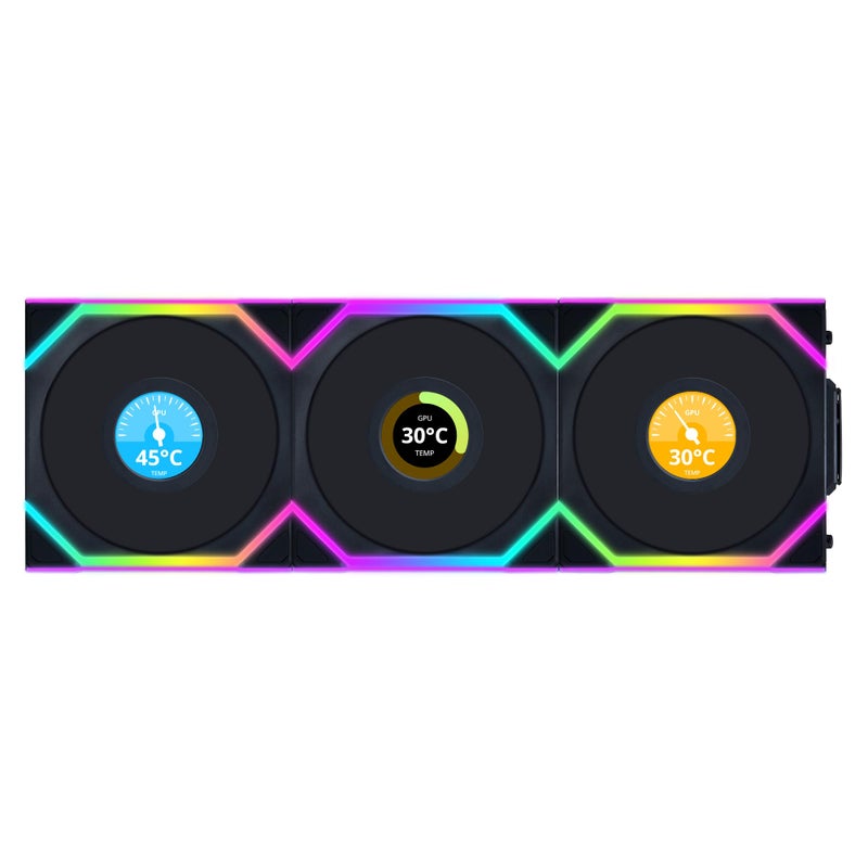 Lian Li UNI Fan SL LCD Wireless 120mm ARGB Fan Triple Pack 16 LCD 24 GHz Wireless Signal for RGB Control DaisyChain Design Controller Included and Required Black 12SLLCD1W3B