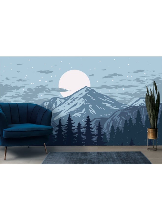 Home Gallery Panorama Of Mountains Fabric Wallpaper Covers An Area ​​Up To 4.2Mx3M With Adhesive  And Smoothing Tool - Image 1