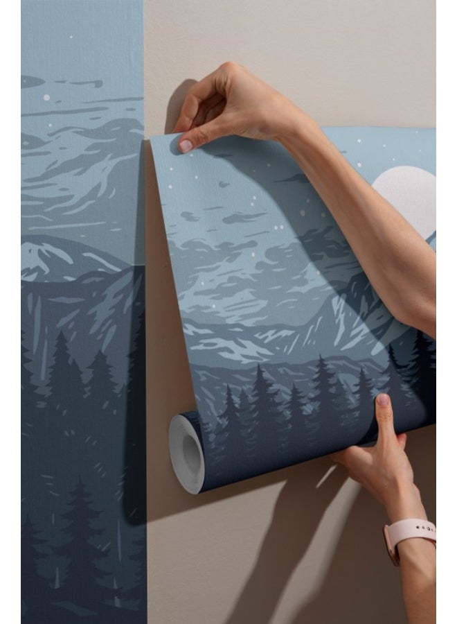 Home Gallery Panorama Of Mountains Fabric Wallpaper Covers An Area ​​Up To 4.2Mx3M With Adhesive  And Smoothing Tool - Image 3