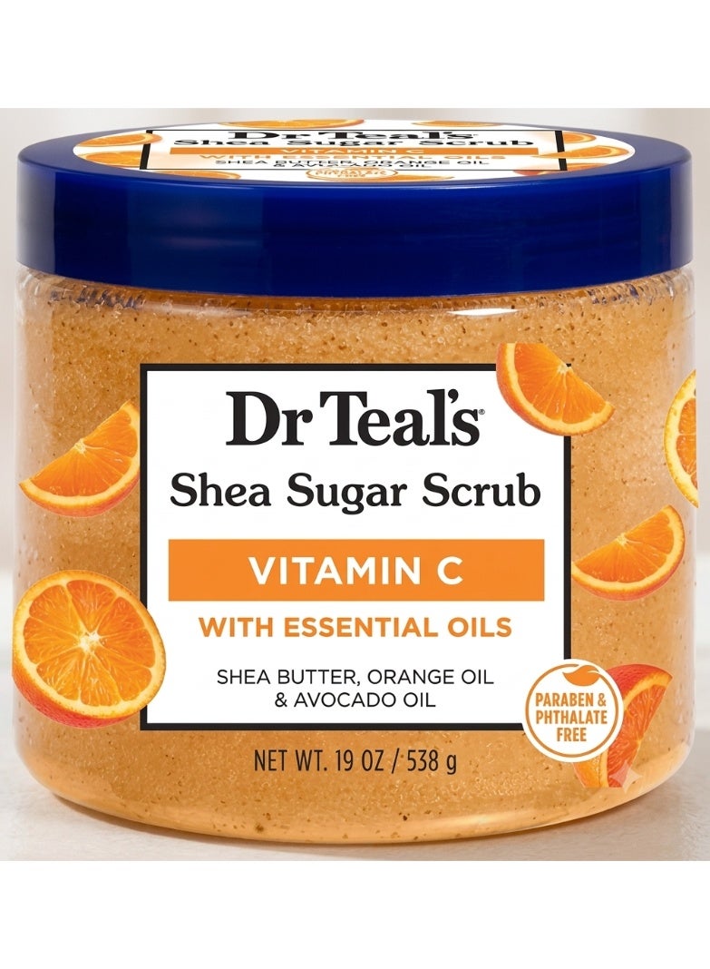 Dr Teal's Citrus Shea Sugar Body Scrub with Vitamin C - Gently Exfoliates & Uplifts Mood with Shea Butter & Avocado Oil (538 g) - Image 1