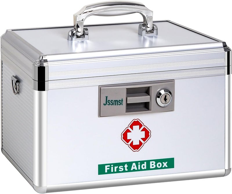 Jssmst Medication Lock Box with Key Medicine Lock Box for Medication Storage First Aid Box Locked Medicine Case Key Safe Locking Box for Drugs Use 12 x 74 x 81 inches Silver - Image 1