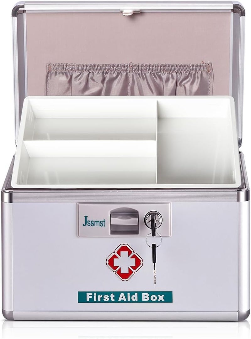 Jssmst Medication Lock Box with Key Medicine Lock Box for Medication Storage First Aid Box Locked Medicine Case Key Safe Locking Box for Drugs Use 12 x 74 x 81 inches Silver - Image 2