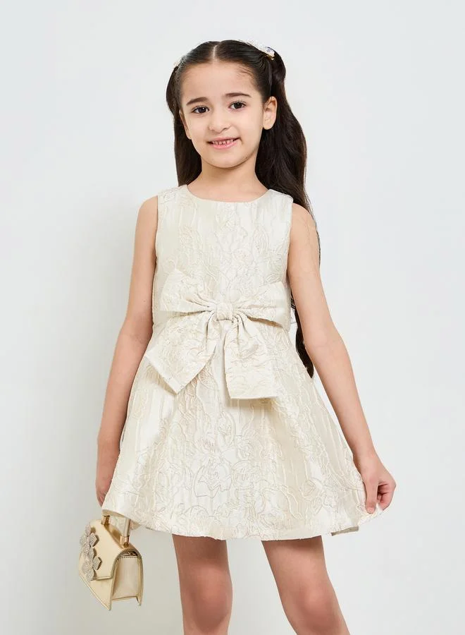 Take Two Girls Jacquard Dress with Bow Detail