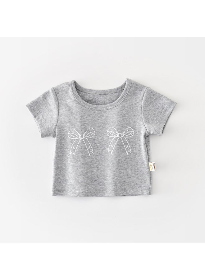 Children's Summer T-shirt Girls Slim Fit Grey Short Sleeve Top Summer New Girls Stylish Base Layer 62025