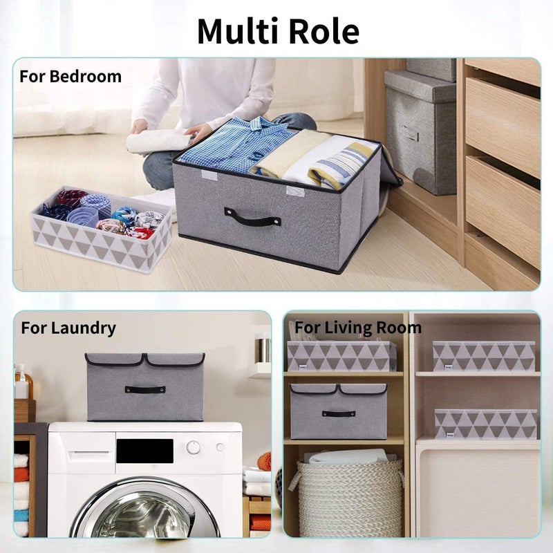 MEZON Storage Box Linen Fabric Foldable Basket Cube Organizer Bin Box Container Drawer With Lid Great For Office Nursery Bedroom Shelf Random Color Multicolor - Image 5