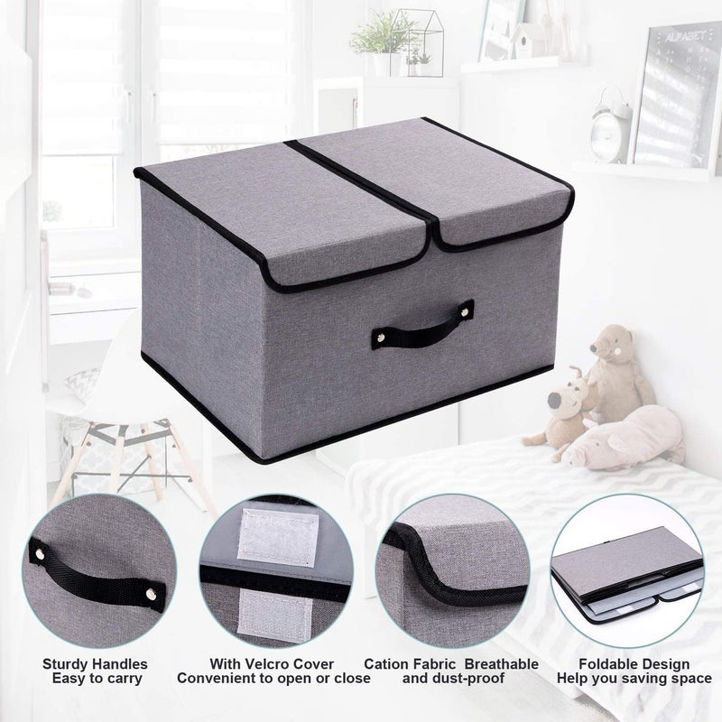 MEZON Storage Box Linen Fabric Foldable Basket Cube Organizer Bin Box Container Drawer With Lid Great For Office Nursery Bedroom Shelf Random Color Multicolor - Image 4