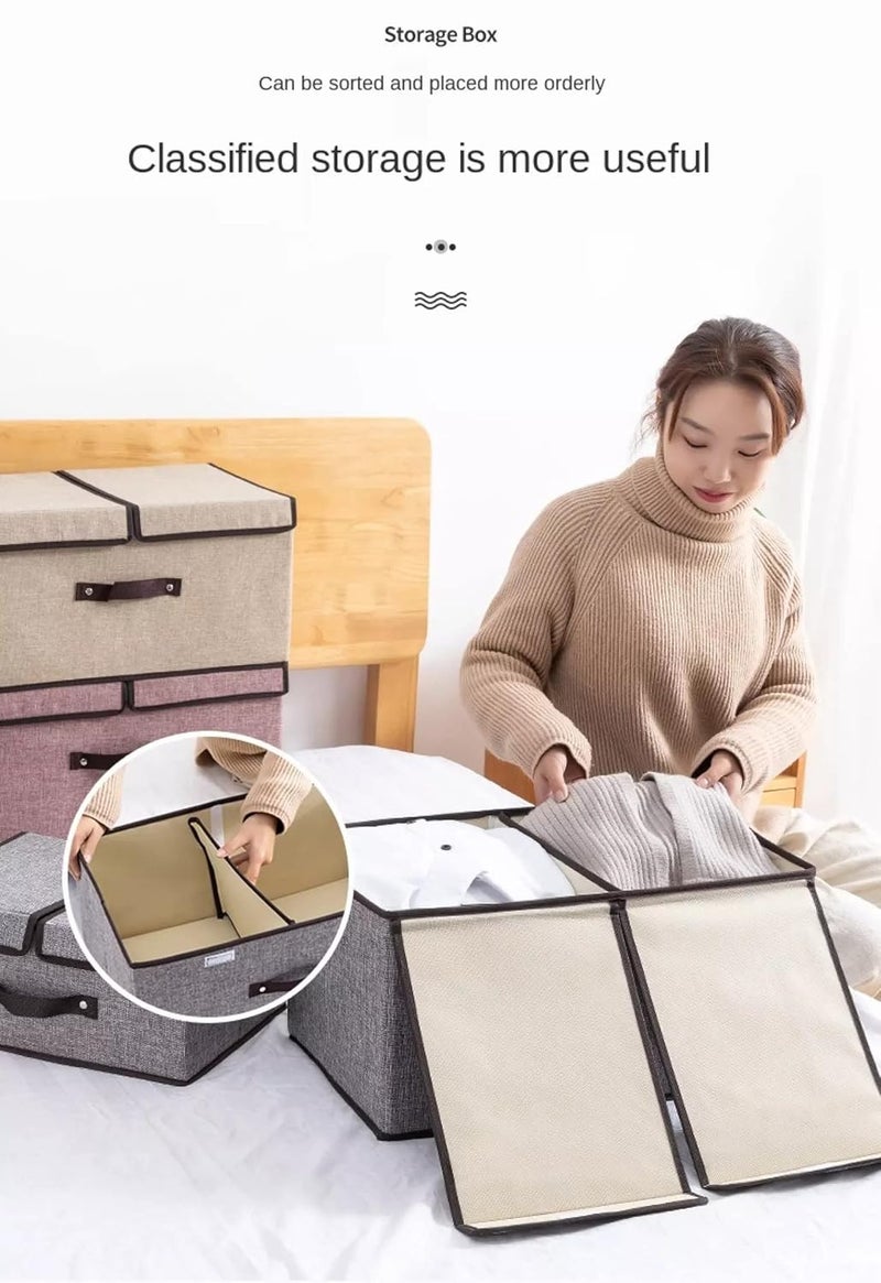 MEZON Storage Box Linen Fabric Foldable Basket Cube Organizer Bin Box Container Drawer With Lid Great For Office Nursery Bedroom Shelf Random Color Multicolor - Image 3