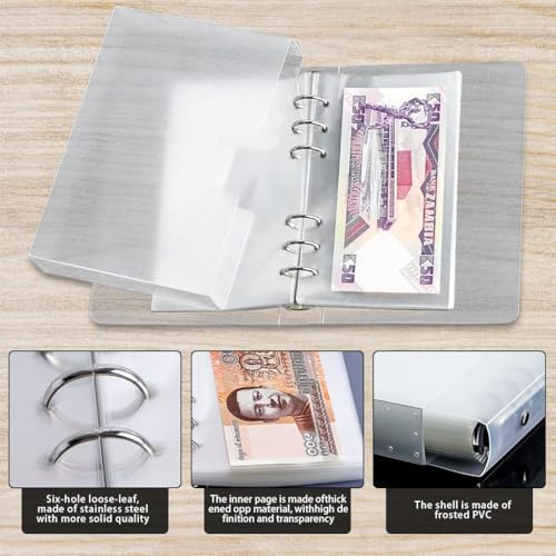 Climberty® Currency Collection Album with Dustproof Case - Cash Folder Album Budget Binder Money Saving Cash Folder with 100Pcs Transparent Cash Pocket (7× 4 inch) - Image 3