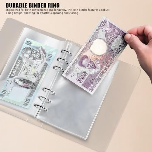 Climberty® Currency Collection Album with Dustproof Case - Cash Folder Album Budget Binder Money Saving Cash Folder with 100Pcs Transparent Cash Pocket (7× 4 inch) - Image 5
