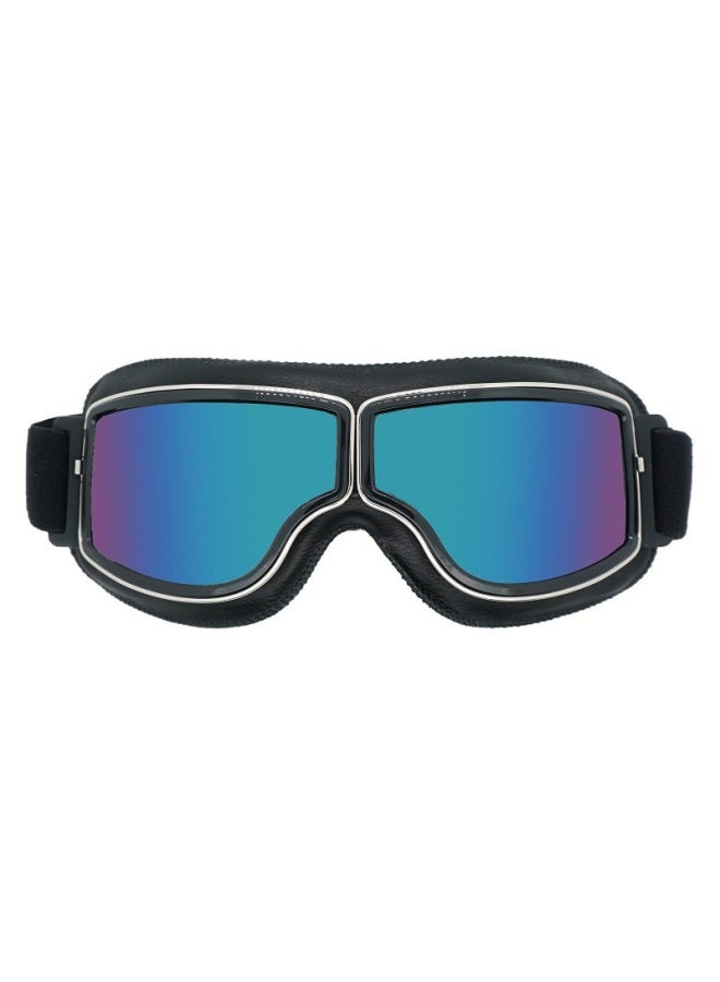 Black Leather Colorful Film Retro Harley Goggles Motorcycle Helmet Goggles Windproof Sun-proof Motorcycle Leather Mirror Half-helmet Riding Glasses Goggles