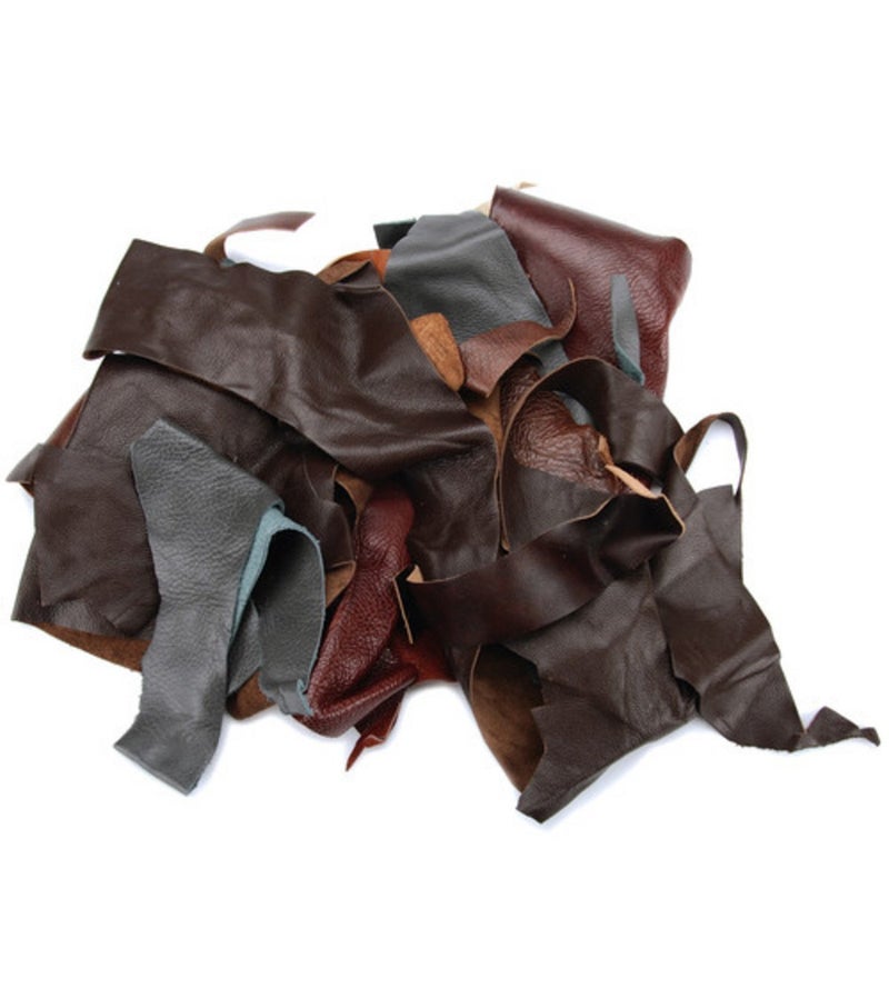 Reed Scraps - 2 Pound Leather from Garment Cutting Mostly Black Color, 2 lb.