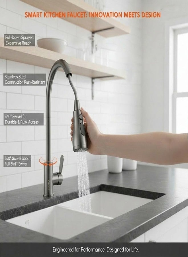 EVANEX EVANEX Waterfall Pull Down Kitchen Sink Facuet | Kitchen Mixer Tap | Mechanical Docking, Deck Mounted | 360° Swivel | Water Saving Sink Faucets (Waterfall Pullout Sink Mixer Black) - Image 2