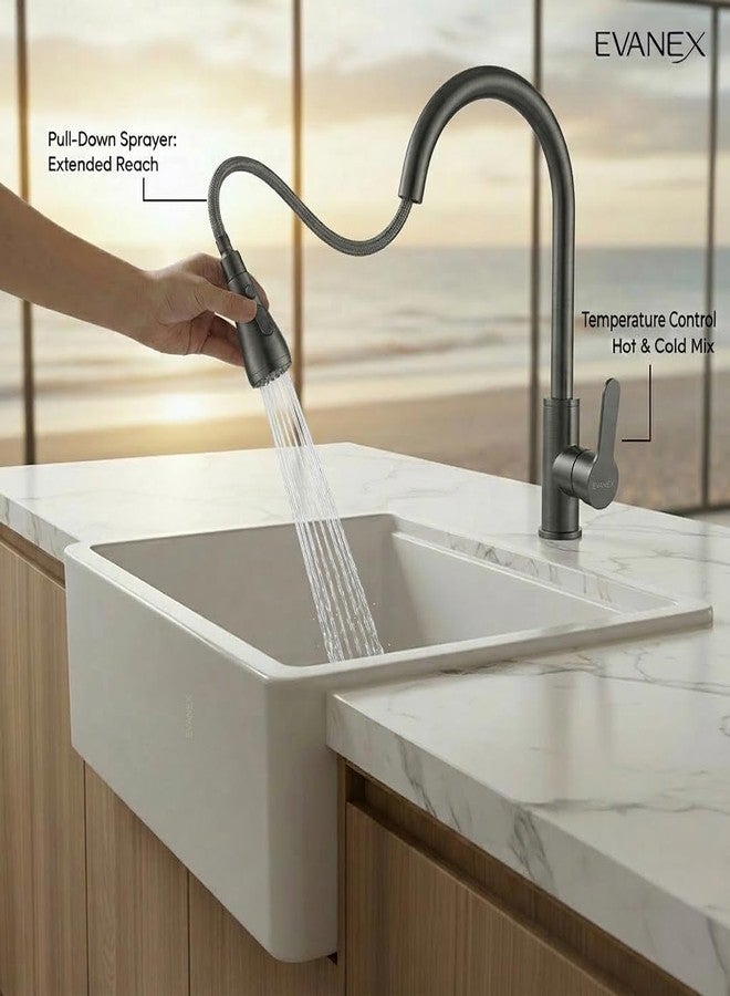 EVANEX EVANEX Waterfall Pull Down Kitchen Sink Facuet | Kitchen Mixer Tap | Mechanical Docking, Deck Mounted | 360° Swivel | Water Saving Sink Faucets (Waterfall Pullout Sink Mixer Black) - Image 3