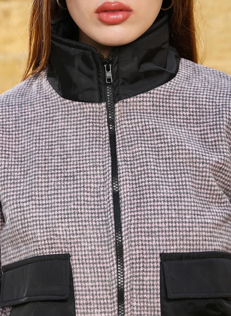 Pinacolada  Women's Onyx Black & Cloud Grey Houndstooth Block Jacket for Women | Best Price UAE