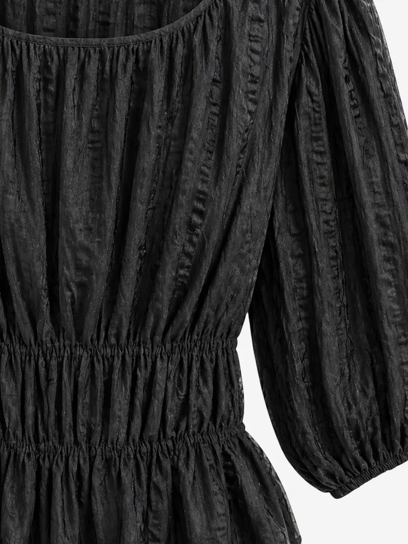 MixRay MIXRAY Textured U Collar Three Quarter Sleeve Peplum Blouse