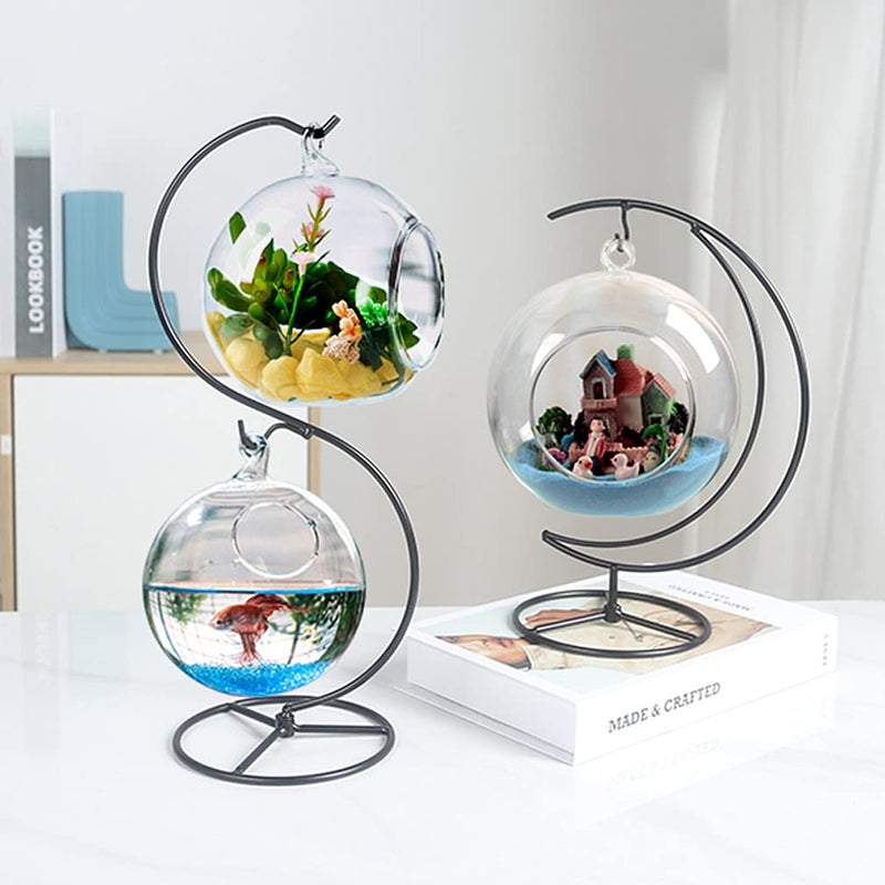 MDNODEQ Ornament Display Stand Air Plant Stand Iron Hanging Stand Flower Pot Stand Rack Holder for Hanging Glass Globe Witch Ball Terrarium Christmas Ornament and Home Wedding Decoration(Black) (Moon) - Image 2