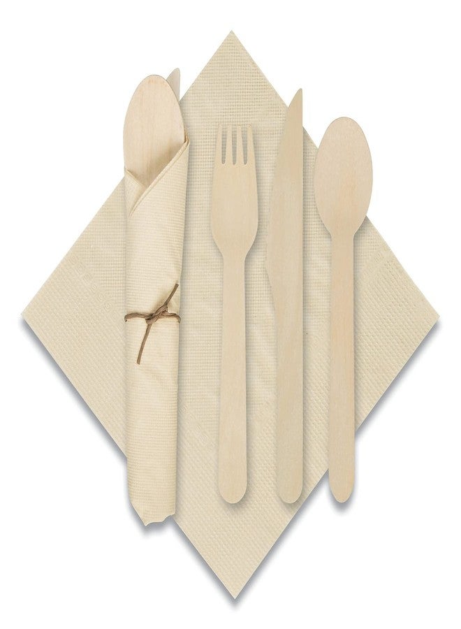 Hoffmaster Pre-Rolled Caterwrap Kraft Napkins with Wood Cutlery, 6 x 12 Napkin;Fork;Knife;Spoon, 7-inch to 9-inch, Kraft., 100/Carton (120030)