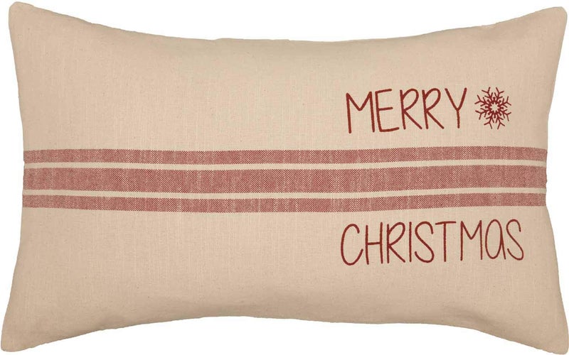 Piper Classics Sleigh Bells Ring Grain Sack Stripe Throw Pillow Cover  16"" x 26""  w/Printed Merry Christmas  Farmhouse Christmas Red & Cream Country Holiday D?cor  - Image 2
