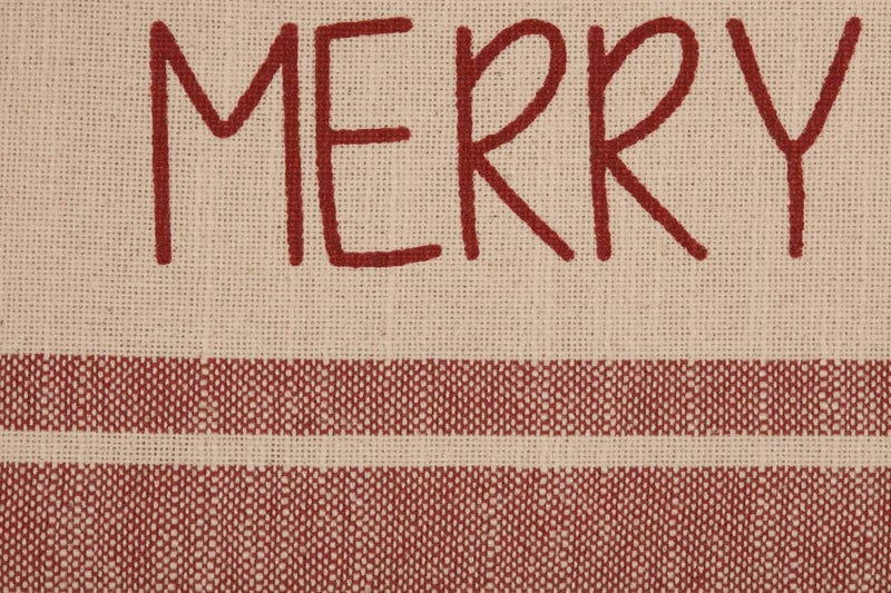 Piper Classics Sleigh Bells Ring Grain Sack Stripe Throw Pillow Cover  16"" x 26""  w/Printed Merry Christmas  Farmhouse Christmas Red & Cream Country Holiday D?cor  - Image 4