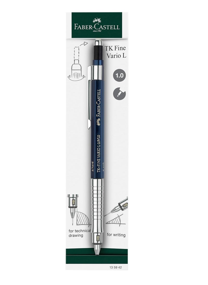 FABER-CASTELL - Faber-Castell Mechanical Pencil TK-Fine Vario L 1.0mm Indigo, Soft: anti-lead cushion mechanism for general writing hard: lead fixing mechanism for drawing and design - Image 1