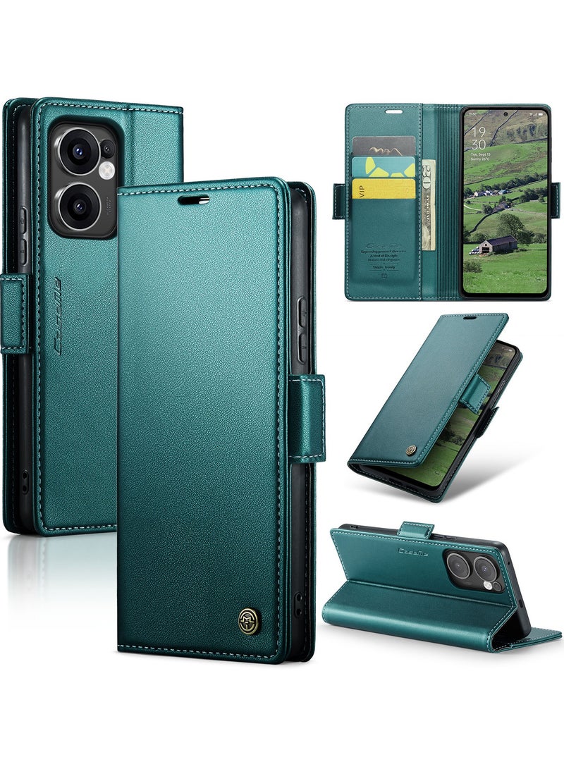 CaseMe Phone Case Luxury PU Leather Design Anti Fingerprint 023 Flip Cover Card Slot Holder Cover For Oppo Reno 13F (Green) - Image 1