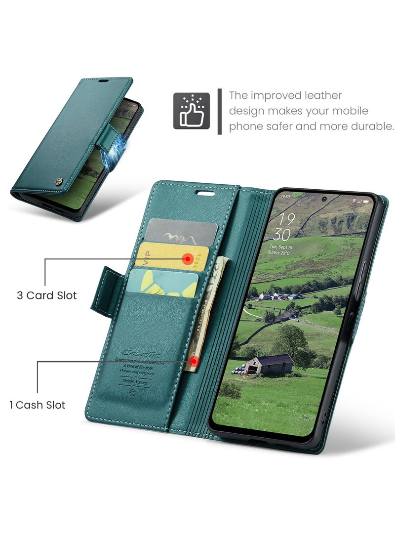 CaseMe Phone Case Luxury PU Leather Design Anti Fingerprint 023 Flip Cover Card Slot Holder Cover For Oppo Reno 13F (Green) - Image 4