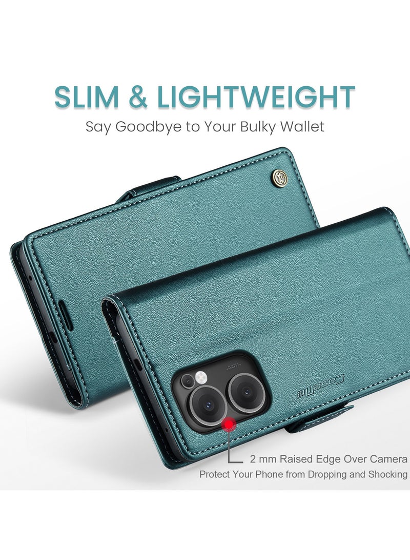 CaseMe Phone Case Luxury PU Leather Design Anti Fingerprint 023 Flip Cover Card Slot Holder Cover For Oppo Reno 13F (Green) - Image 5