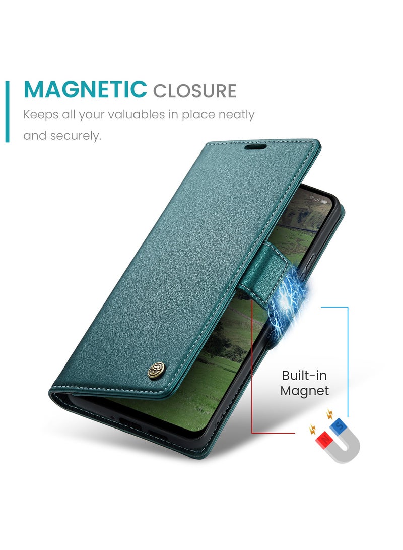 CaseMe Phone Case Luxury PU Leather Design Anti Fingerprint 023 Flip Cover Card Slot Holder Cover For Oppo Reno 13F (Green) - Image 3