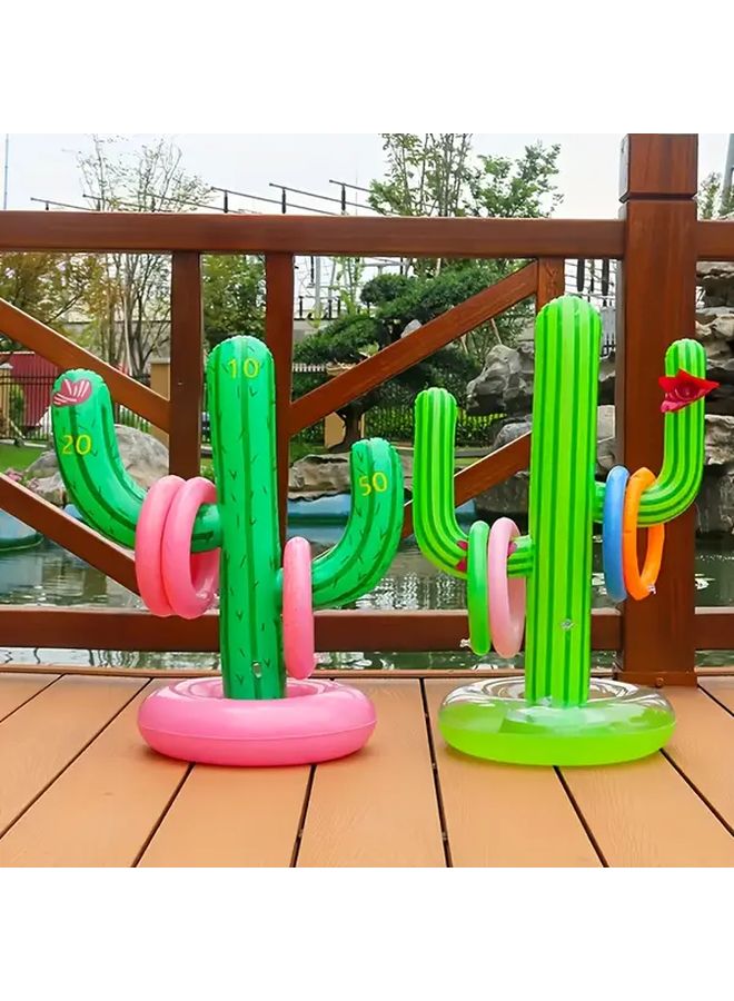 Inflatable Cactus Ring Toss Game Set With 8 Colorful Rings And Pump - Image 2