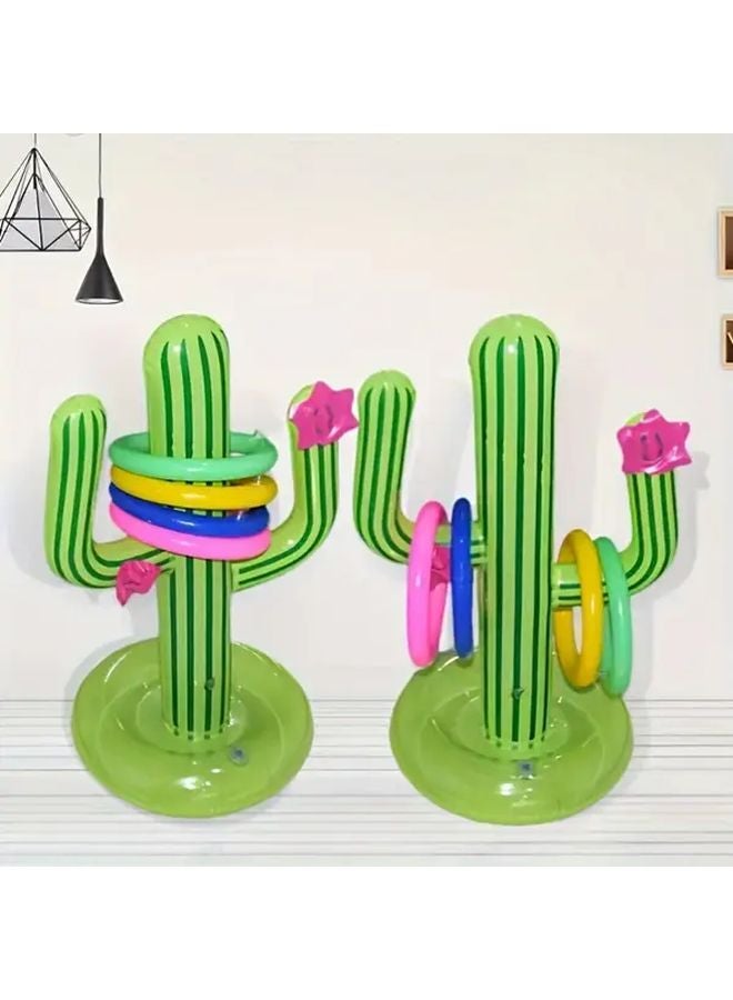 Inflatable Cactus Ring Toss Game Set With 8 Colorful Rings And Pump - Image 1