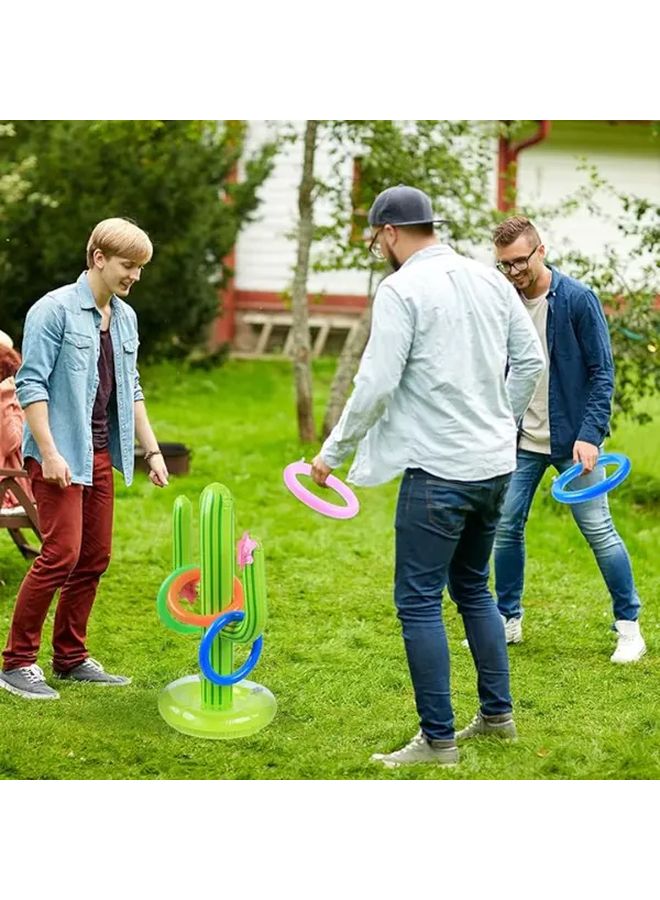 Inflatable Cactus Ring Toss Game Set With 8 Colorful Rings And Pump - Image 3