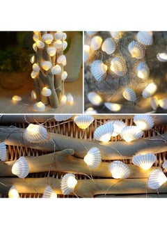 إيروريكس سلسلة أضواء LED من Ocean Real Seashell مقاس 0.8 بوصة و40 مصباحًا بطول 13.85 قدمًا تعمل بالبطارية ومقاومة للماء باللون الأبيض الدافئ مع مؤقت وجهاز تحكم عن بعد لتزيين حفلات أعياد الميلاد المغطاة الداخلية والخارجية  - Image 1